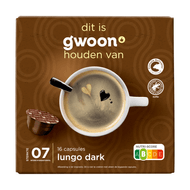 G'woon Koffiecups lungo dark sterkte 8