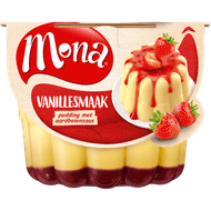 Mona Pudding vanille aardbeiensaus