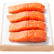 Zalmfilet op huid 4 st. Foto van Zalmfilet op huid 4 st.