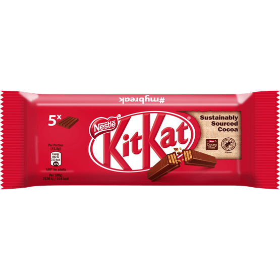 Foto van Nestlé Kitkat 5-pack op witte achtergrond