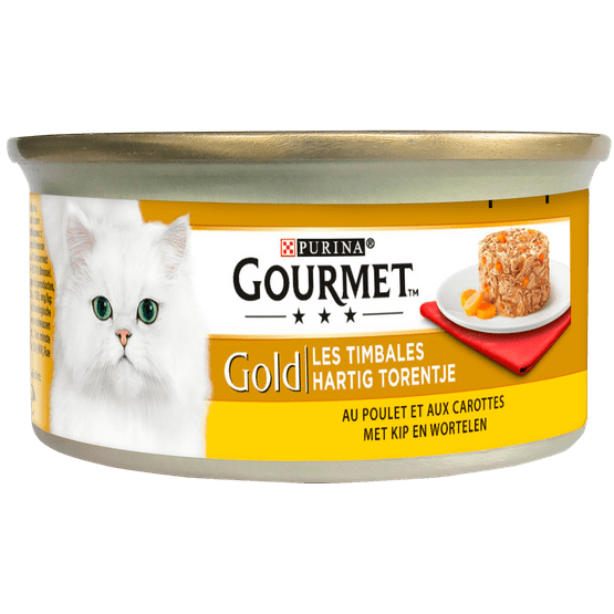 Foto van Gourmet Gold hartig torentje kip en wortel op witte achtergrond