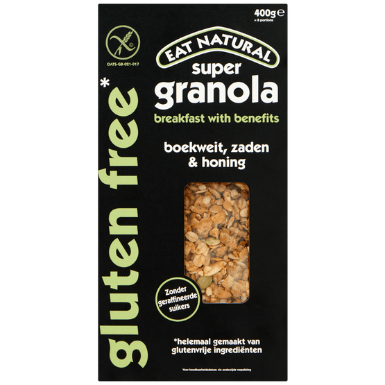 Foto van Eat Natural Super granola boekweit op witte achtergrond