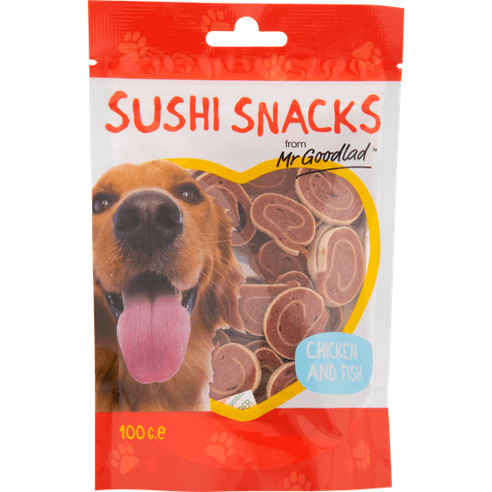 Foto van Mr. Goodlad Sushi snacks op witte achtergrond