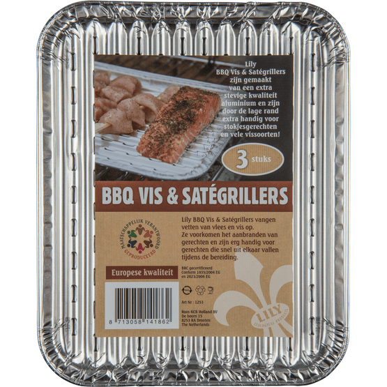 Foto van Lily Bbq vis en sategrillers op witte achtergrond
