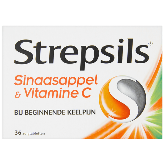 Foto van Strepsils Zuigtabletten sinaasappel & vitamine C op witte achtergrond