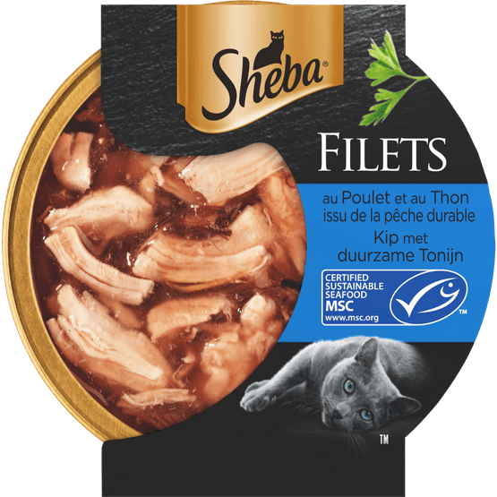 Foto van Sheba Kattenvoer filets kip tonijn op witte achtergrond