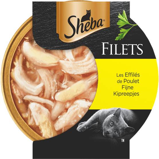 Foto van Sheba Kattenvoer filets fijne kipreepjes op witte achtergrond