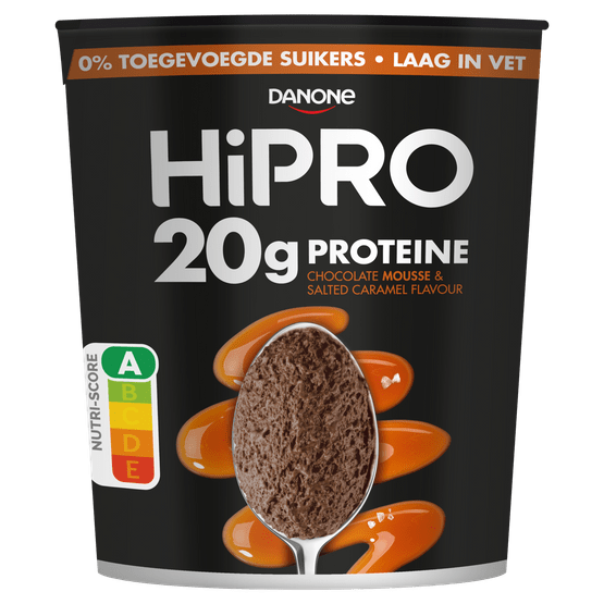 Foto van HiPRO Protein Mousse Choco Salted Caramel op witte achtergrond
