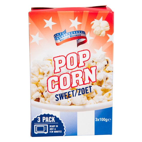 Foto van American Popcorn zoet op witte achtergrond