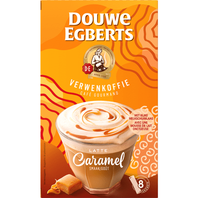 Douwe Egberts Oploskoffie latte caramel 8 sticks