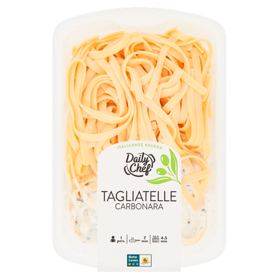 Foto van Daily Chef Tagliatelle carbonara op witte achtergrond