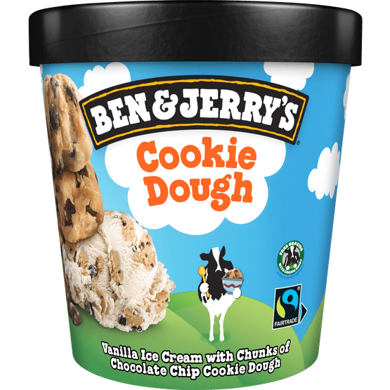Foto van Ben & Jerry's Cookie dough op witte achtergrond