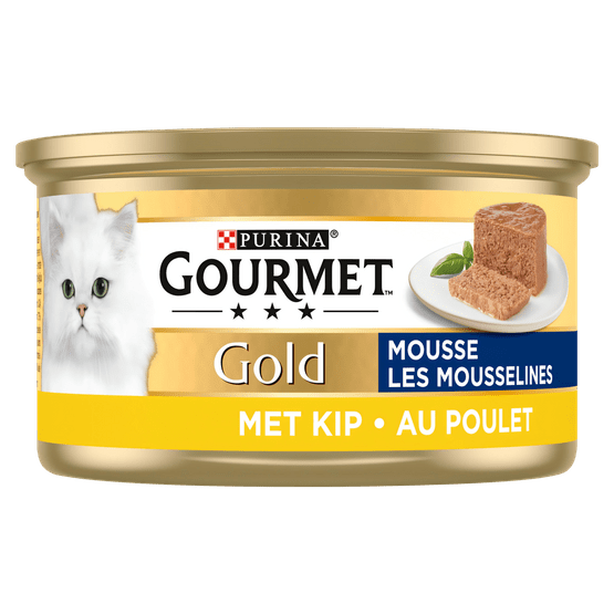 Foto van Gourmet Gold mousse met kip op witte achtergrond