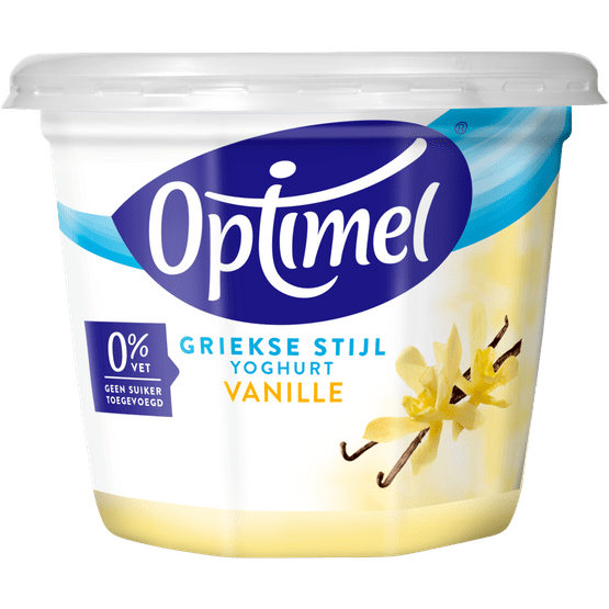 Foto van Optimel Yoghurt Griekse stijl vanille op witte achtergrond