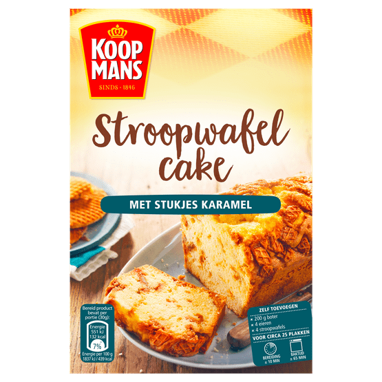 Foto van Koopmans Oud hollandse stroopwafelcake mix op witte achtergrond
