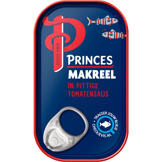 Foto van Princes Makreelfilets in pittige tomatensaus op witte achtergrond