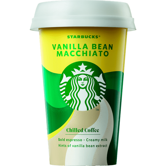 Foto van Starbucks Vanilla bean macchiato op witte achtergrond
