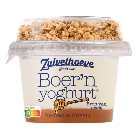 Foto van Zuivelhoeve Boern yoghurt muesli-honing op witte achtergrond
