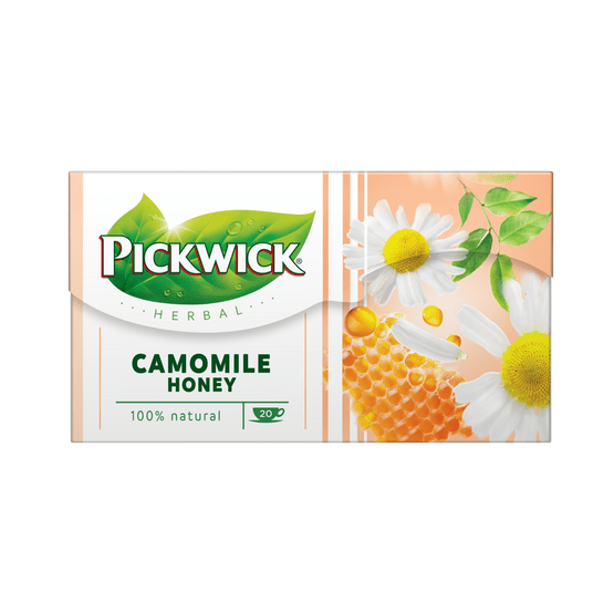 Foto van Pickwick Kamille Honing kruiden thee op witte achtergrond