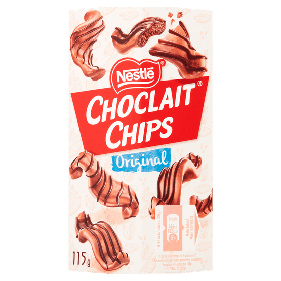 Foto van Nestlé Choclait chips melk op witte achtergrond