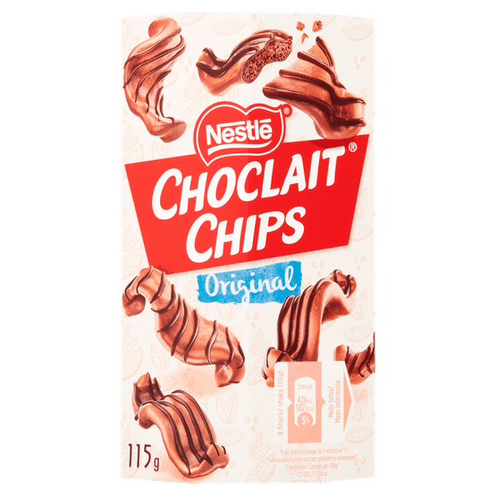 Foto van Nestlé Choclait chips melk op witte achtergrond