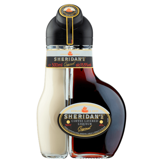 Foto van Sheridan's Coffee liqueur op witte achtergrond