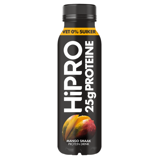 Foto van HiPRO Protein Drink Mango op witte achtergrond