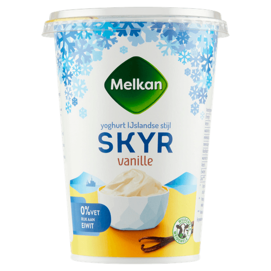 Foto van Melkan Skyr vanille op witte achtergrond