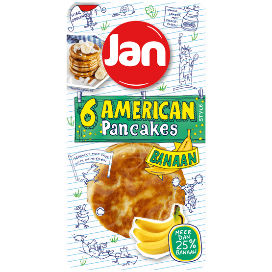 Foto van Jan American pancake banaan 6st. op witte achtergrond