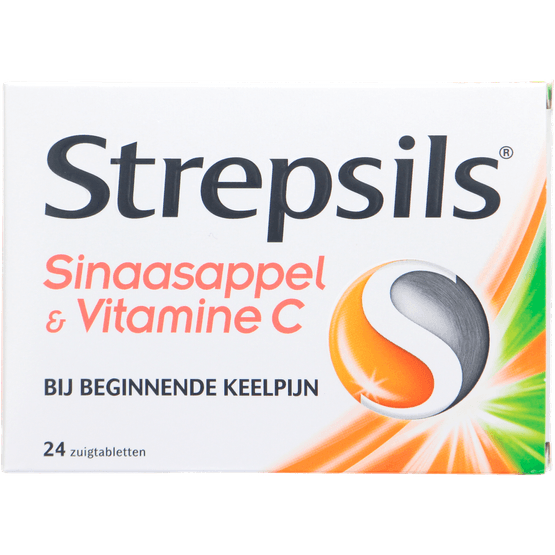 Foto van Strepsils Sinaasappel en vitamine C op witte achtergrond