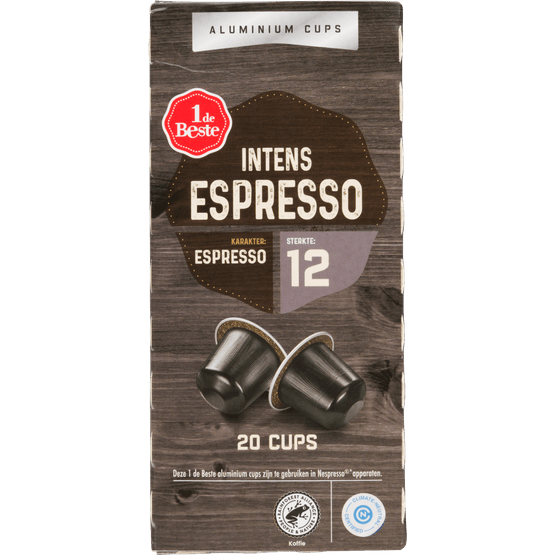 Foto van 1 de Beste Koffiecups espresso intens op witte achtergrond