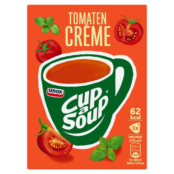 Foto van Unox Cup-a-soup tomaat crème 3 stuks op witte achtergrond