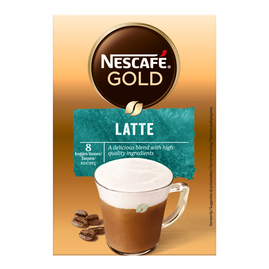 Foto van Nescafé Oploskoffie latte macchiato 8 koppen op witte achtergrond
