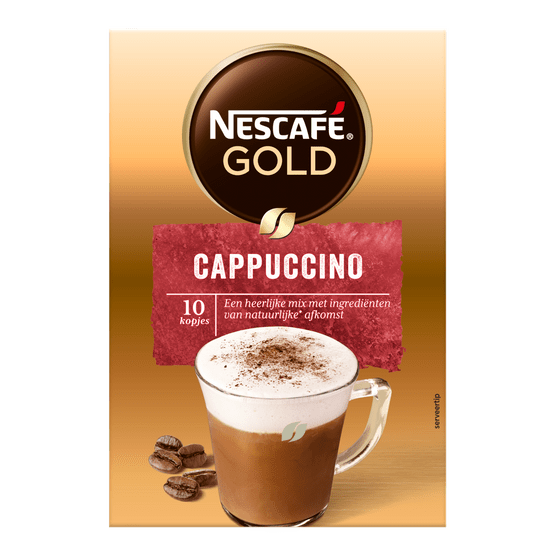 Foto van Nescafé Oploskoffie cappuccino 10 koppen op witte achtergrond