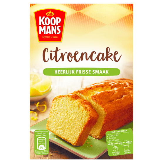 Foto van Koopmans Mix voor citroencake op witte achtergrond