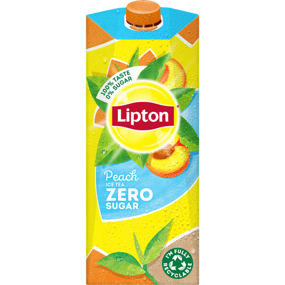 Foto van Lipton Ice tea peach zero op witte achtergrond