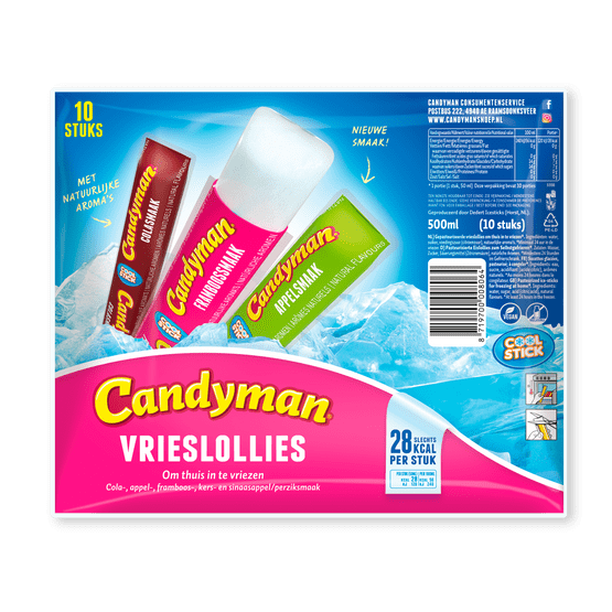 Foto van Candyman Vrieslollies 10x5cl op witte achtergrond