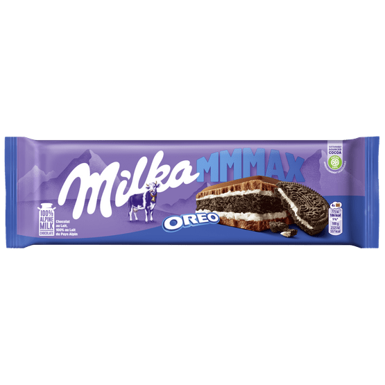 Foto van Milka Chocoladereep oreo op witte achtergrond