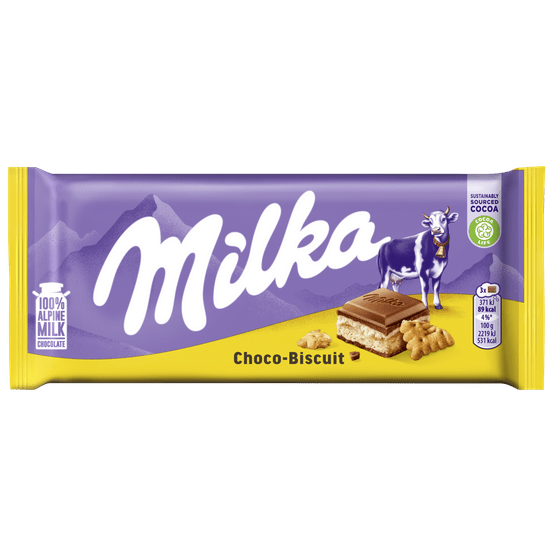 Foto van Milka Chocoladereep choco-biscuit op witte achtergrond
