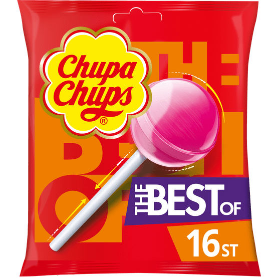 Foto van Chupa Chups The Best of Lollies Uitdeel Snoep Zak 16 stuks op witte achtergrond