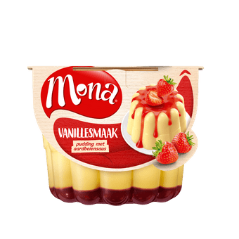 Mona Pudding vanille aardbeiensaus