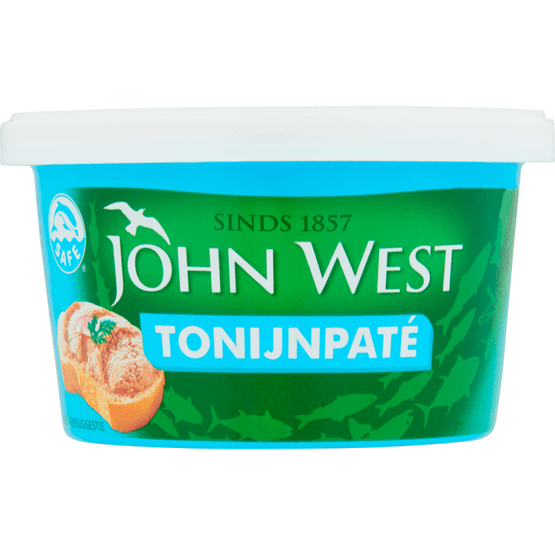 Foto van John West Vispaté tonijn op witte achtergrond
