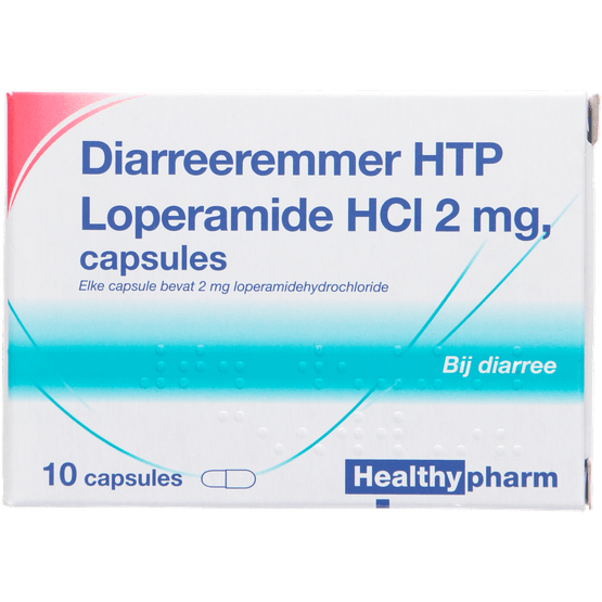 Foto van Healthypharm Diarreeremmer loperamide op witte achtergrond