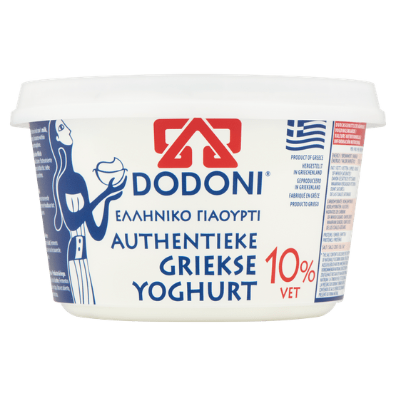 Foto van Dodoni Griekse yoghurt 10% op witte achtergrond