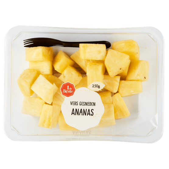 Foto van 1 de Beste Ananas stukjes op witte achtergrond