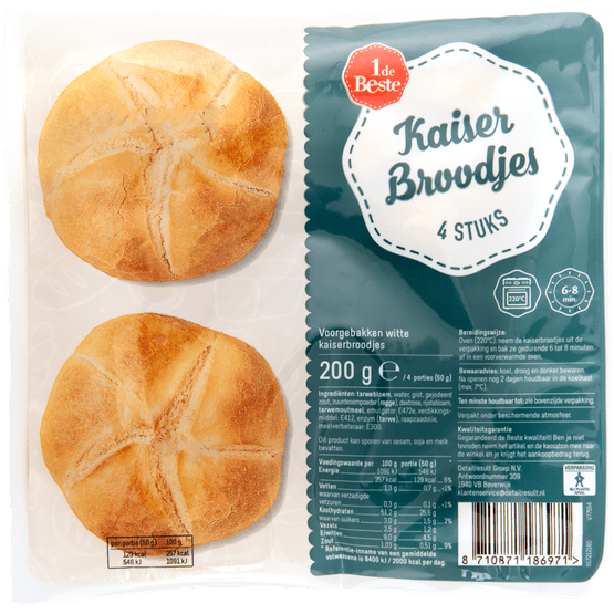 Foto van 1 de Beste Kaiserbroodje 4 stuks op witte achtergrond