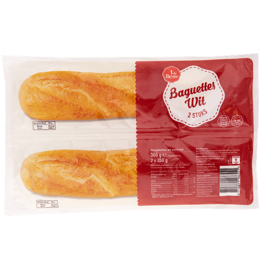 Foto van 1 de Beste Baguettes wit 2 stuks op witte achtergrond