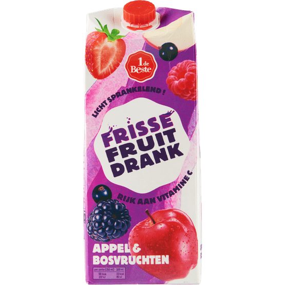 Foto van 1 de Beste Frisse fruitdrank appel-bosvruchten op witte achtergrond