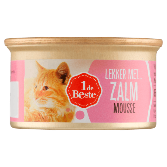 Foto van 1 de Beste Kattenmousse zalm op witte achtergrond