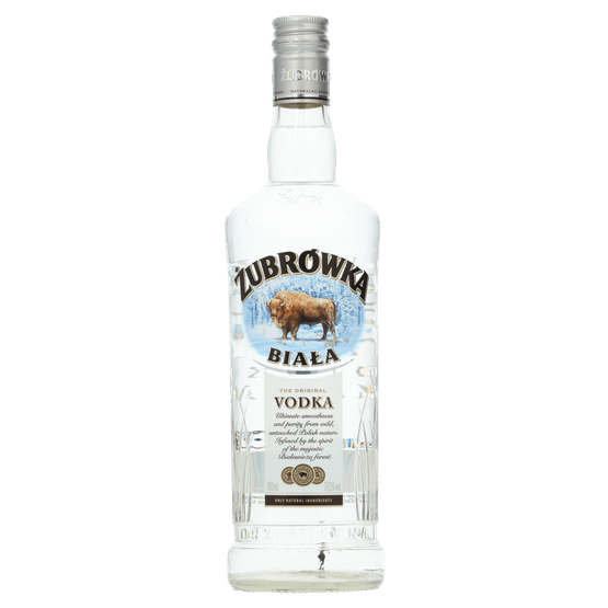 Foto van Zubrowka Vodka biala op witte achtergrond